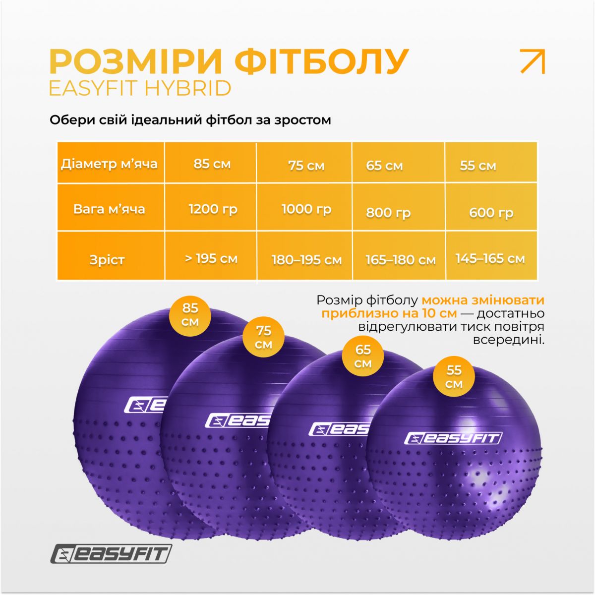 Фитбол 85 см EasyFit Hybrid фиолетовый (фитбол полумассажный)  фото 5