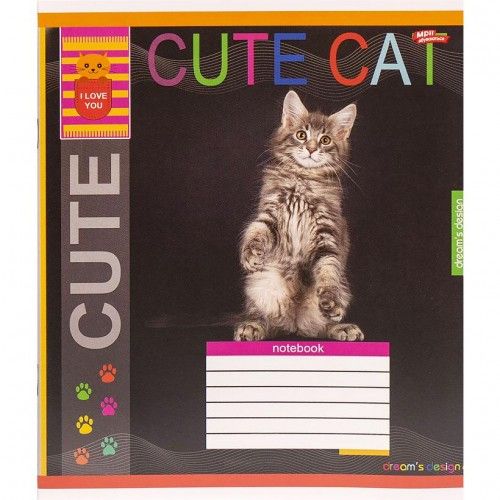 Тетрадь ЦВЕТНАЯ на 12 листов КЛЕТКА "CUTE CAT" (20 ШТ)  фото 5