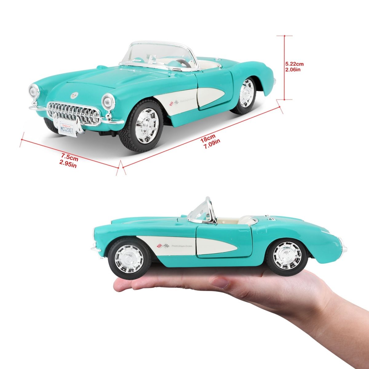 Автомодель в масштабе 1:24 - 1957 Chevrolet Corvette голубой  фото 5