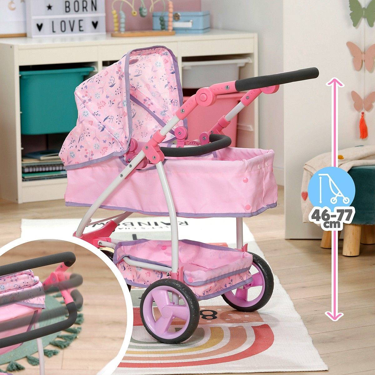 Трехколесная коляска для куклы Baby Born – Цветочный стиль Делюкс (складная)  фото 5