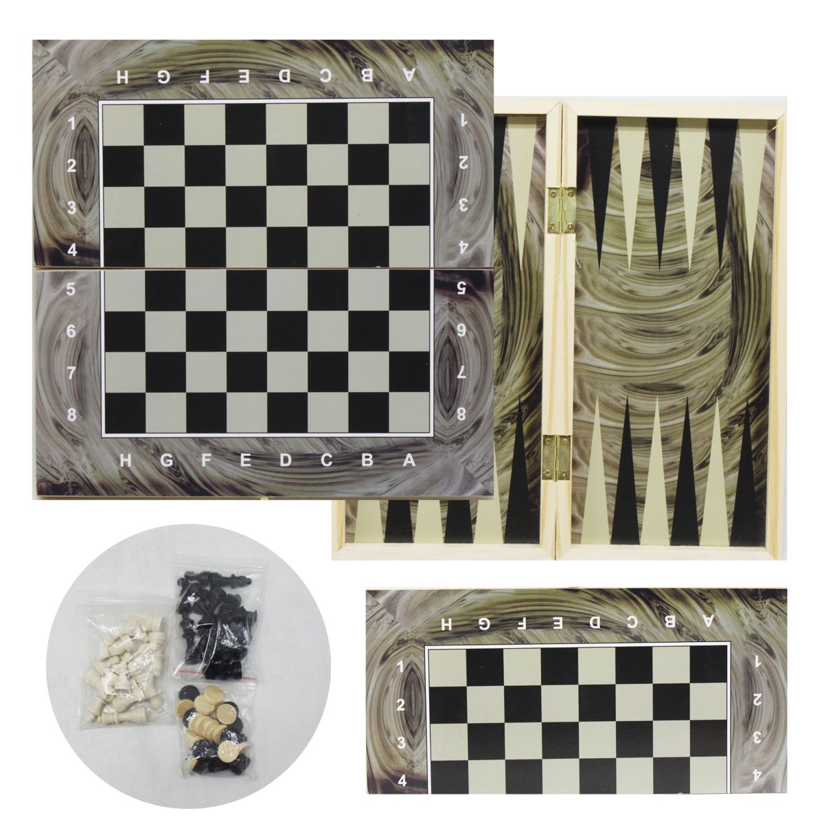 Гра 2 в 1 (шахи і нарди) на деревʼяній дошці