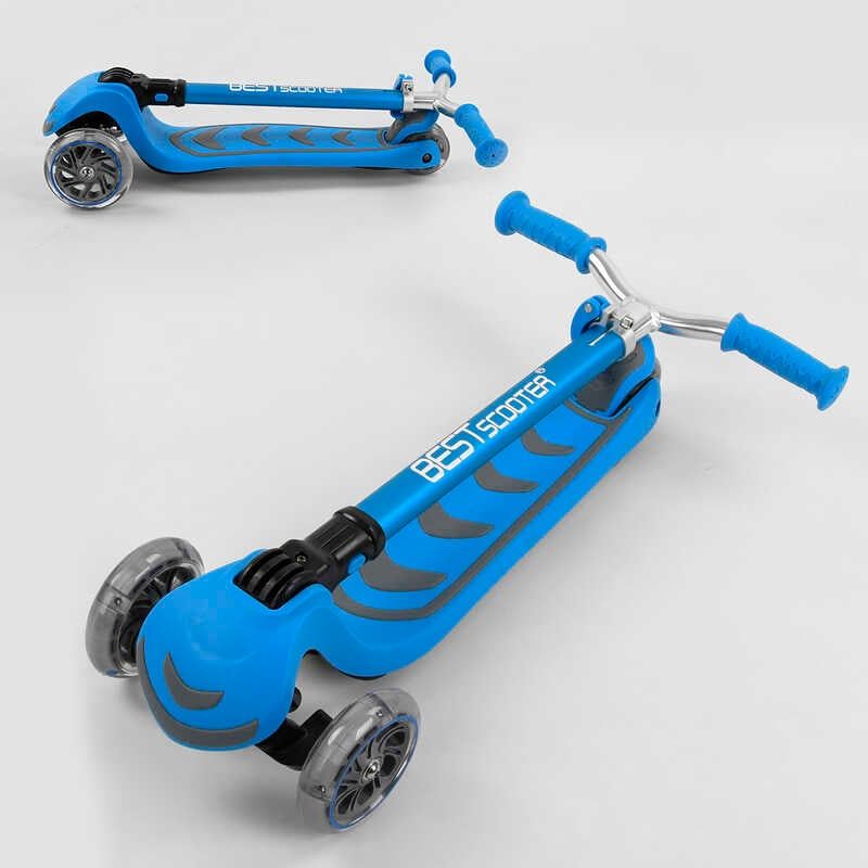 Самокат трехколесный Y-00180 (4) Best Scooter, ГОЛУБОЙ, складной алюминиевый руль, 4 колеса PU со светом, d=12 см  фото 6