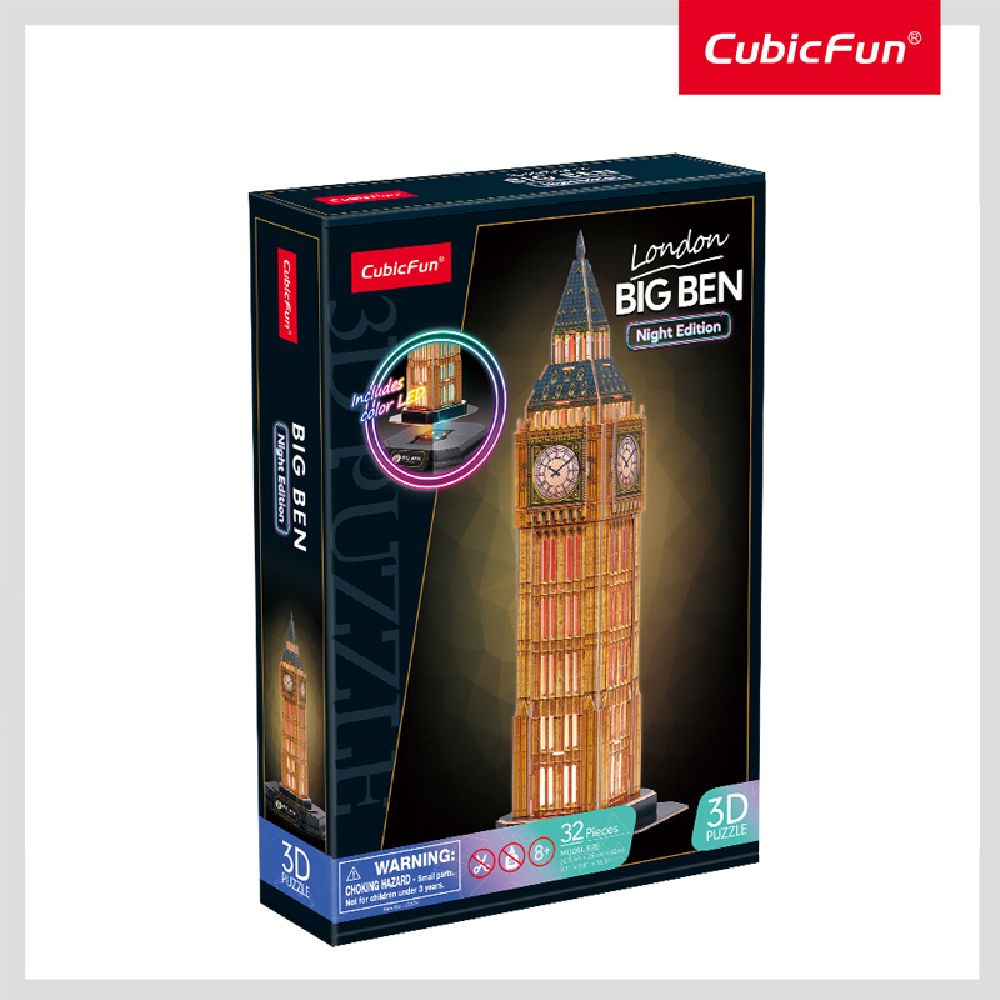 CubicFun Тривимірна головоломка-конструктор з LED підсвіткою  БІГ БЕН  фото 6 CubicFun Тривимірна головоломка-конструктор з LED підсвіткою  БІГ БЕН  фото 6