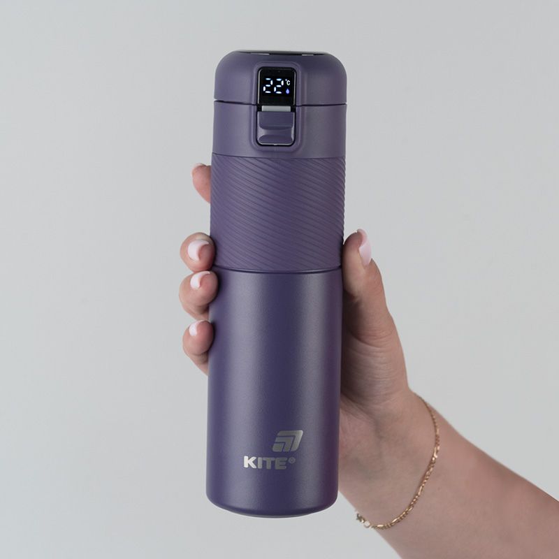 Термос з термодатчиком 450 мл,  фіолетовий  фото 6