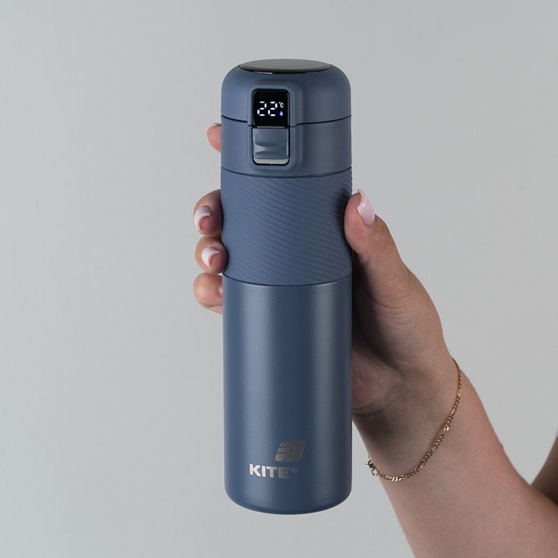 Термос з термодатчиком 450 мл,  синій  фото 6