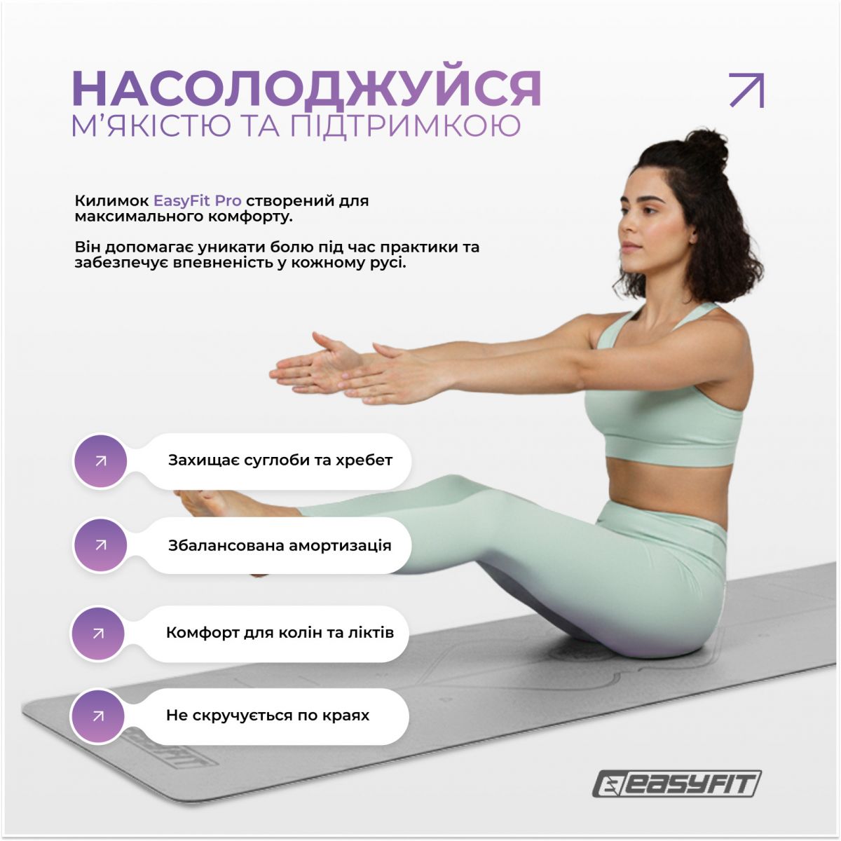 Коврик для йоги профессиональный EasyFit Pro каучук 5 мм Серый  фото 6
