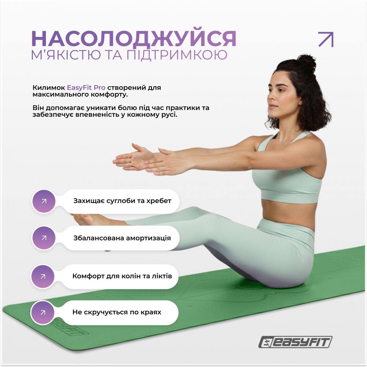 Коврик для йоги профессиональный EasyFit Pro каучук 5 мм Зеленый  фото 6