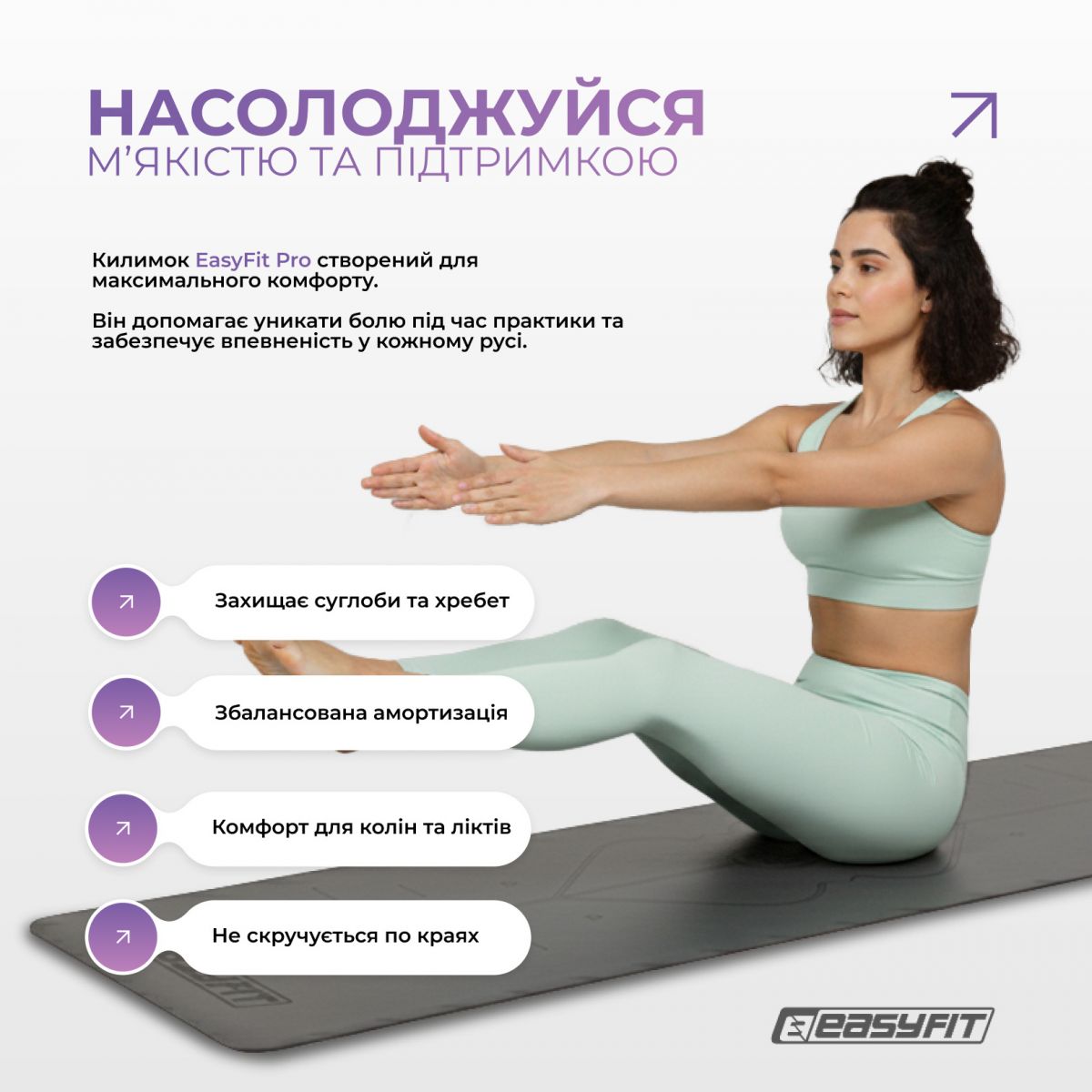 Коврик для йоги профессиональный EasyFit Pro каучук 5 мм Черный  фото 6