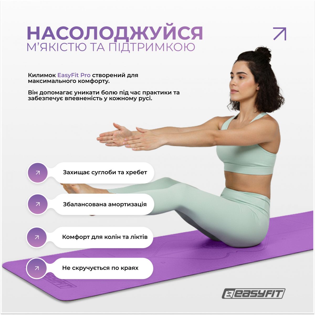 Коврик для йоги профессиональный EasyFit Pro каучук 5 мм Фиолетовый  фото 6
