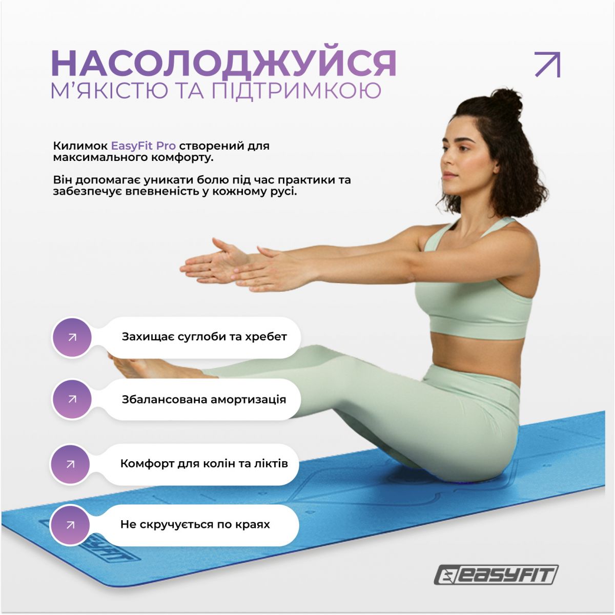 Коврик для йоги профессиональный EasyFit Pro каучук 5 мм Голубой  фото 6