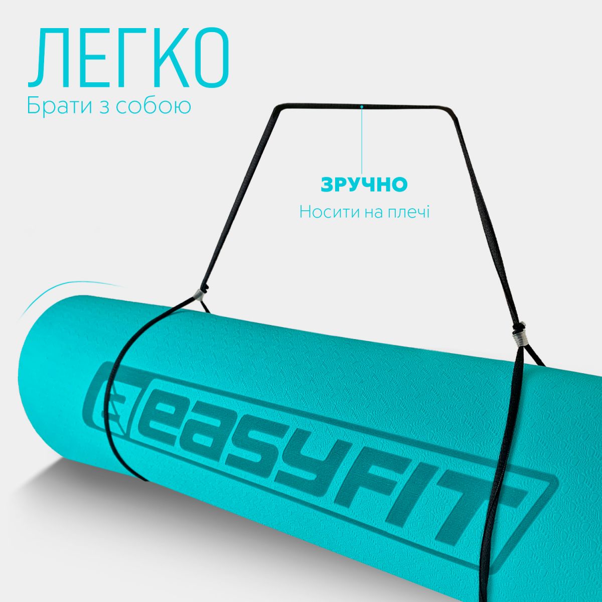 Килимок для йоги та фітнесу EasyFit TPE+TC 6 мм двошаровий м'ятний-чорний  фото 6