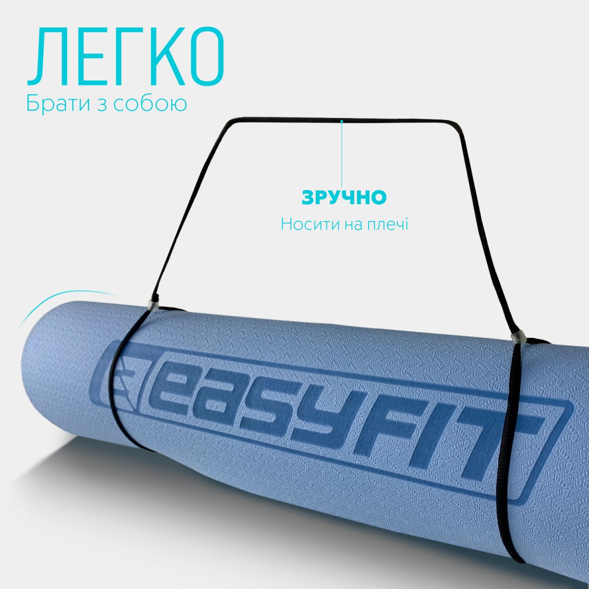 Килимок для йоги та фітнесу EasyFit TPE+TC 6 мм двошаровий блакитний-синій  фото 6