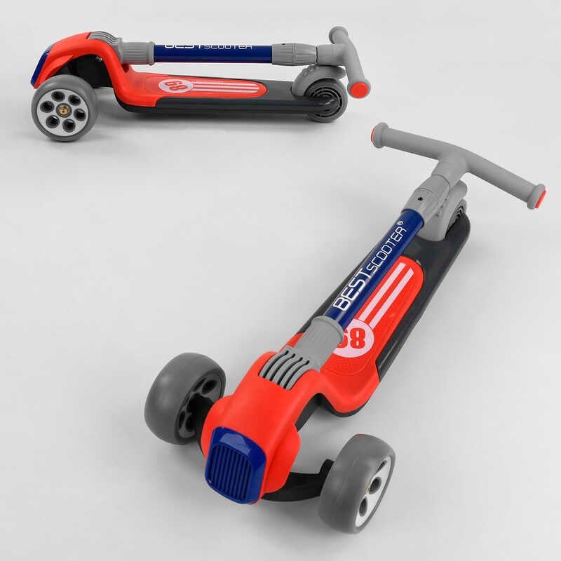 Самокат трехколесный RS-9119 (6) Best Scooter, КРАСНЫЙ, складной алюминиевый руль, 3 колеса PU со светом, d=120*50мм  фото 7