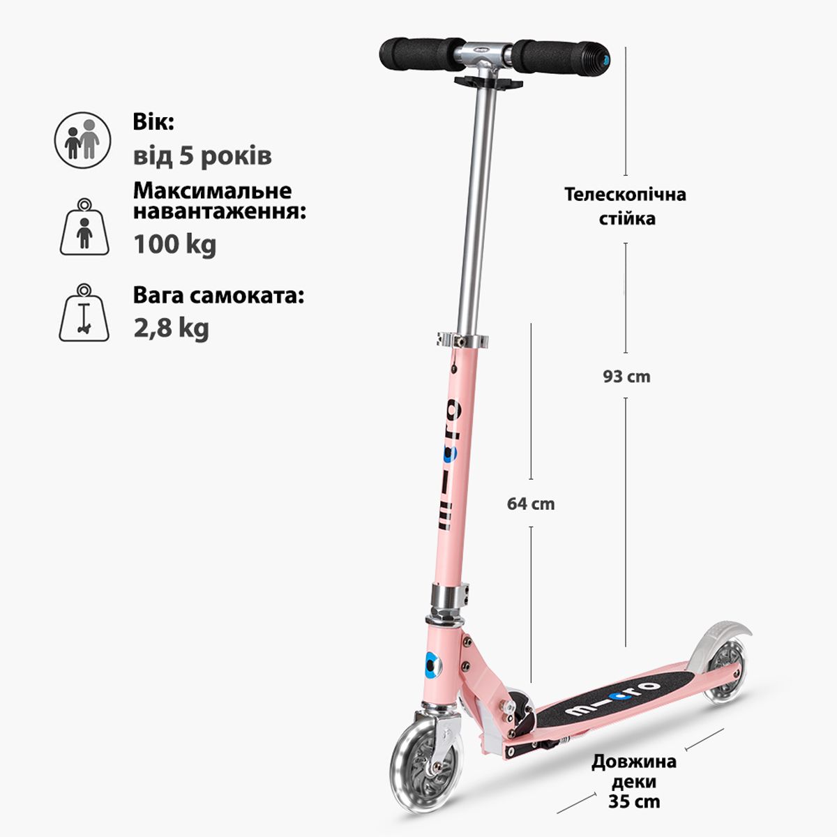 Самокат Micro серии Sprite LED - Неоновая роза  фото 7