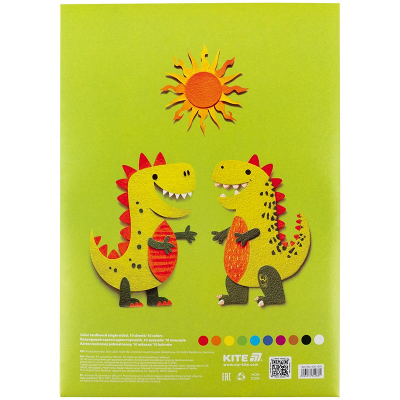 Картон кольоровий одностор.  А4 (10арк/ 10кол), папка, Kite  фото 7
