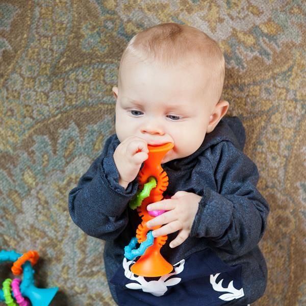 Прорезыватель-погремушка на присосках Fat Brain Toys pipSquigz Loops, оранжевый  фото 7