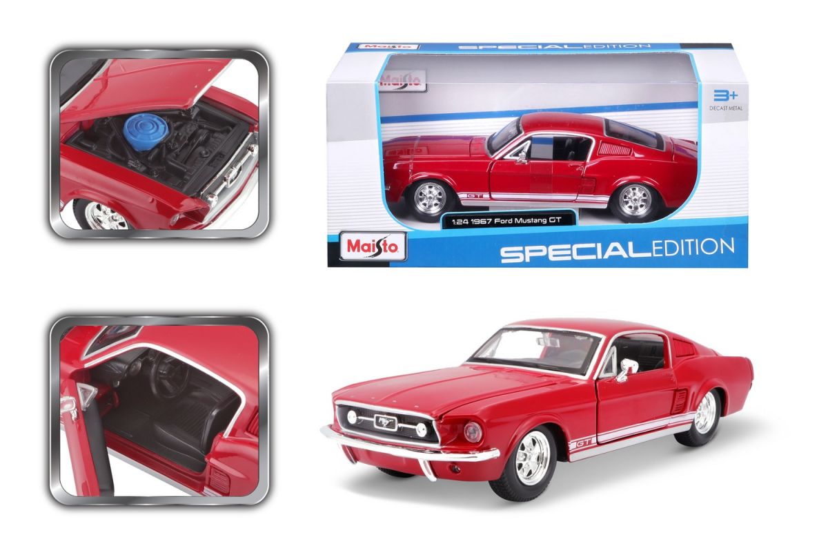 Машинка игрушечная 1967 Ford Mustang GT масштаб 1:24 красный  фото 7