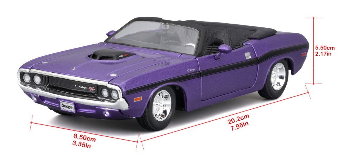 Машинка іграшкова 1970 Dodge Challenger R/T Convertible, масштаб 1:24  фото 7