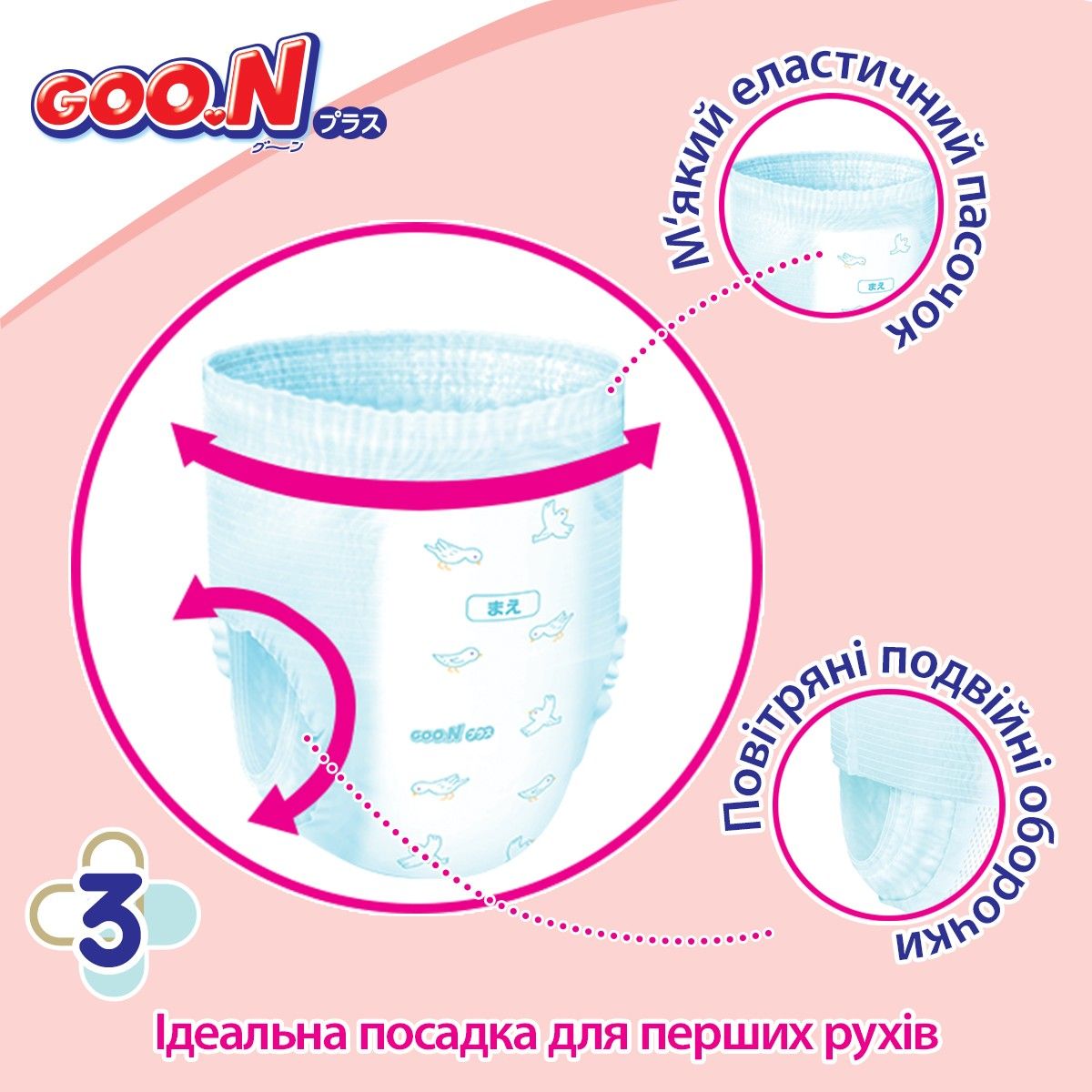 Трусики-підгузки Goo. N Plus для дітей (розмір 3(M), 6-12 кг, 52 шт. ) Трусики-підгузки Goo. N Plus для дітей (розмір 3(M), 6-12 кг, 52 шт. )