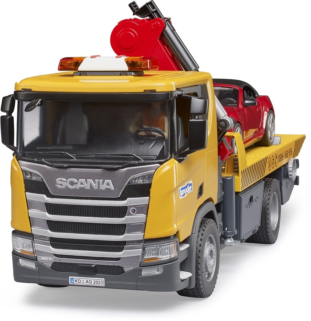 Набор игрушечный.  Эвакуатор Scania Super 560R с краном-манипулятором и автомобиль Roadster Bruder  фото 8