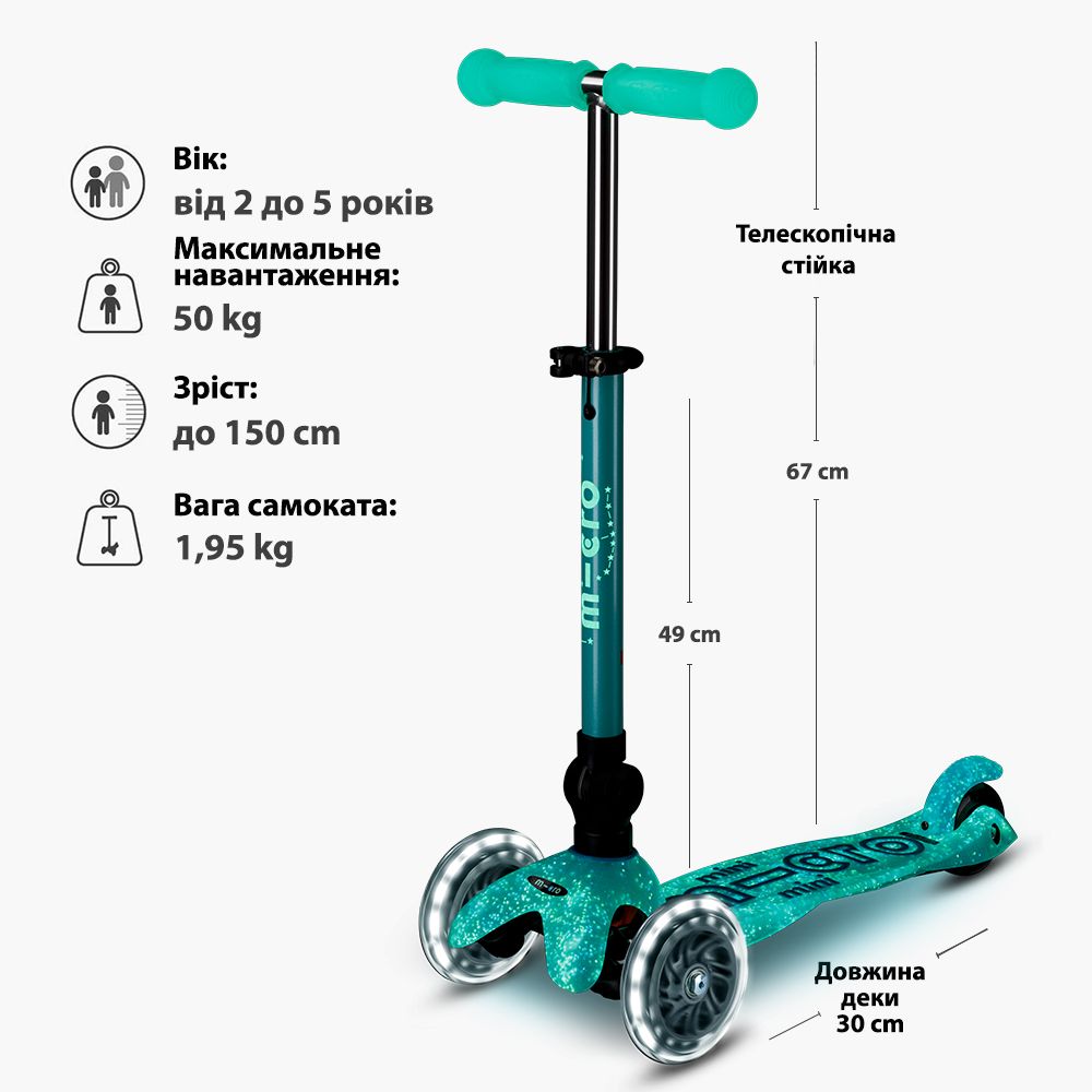 Самокат MICRO складний серії Mini Deluxe Foldable Orion Glow LED – Синій  фото 8