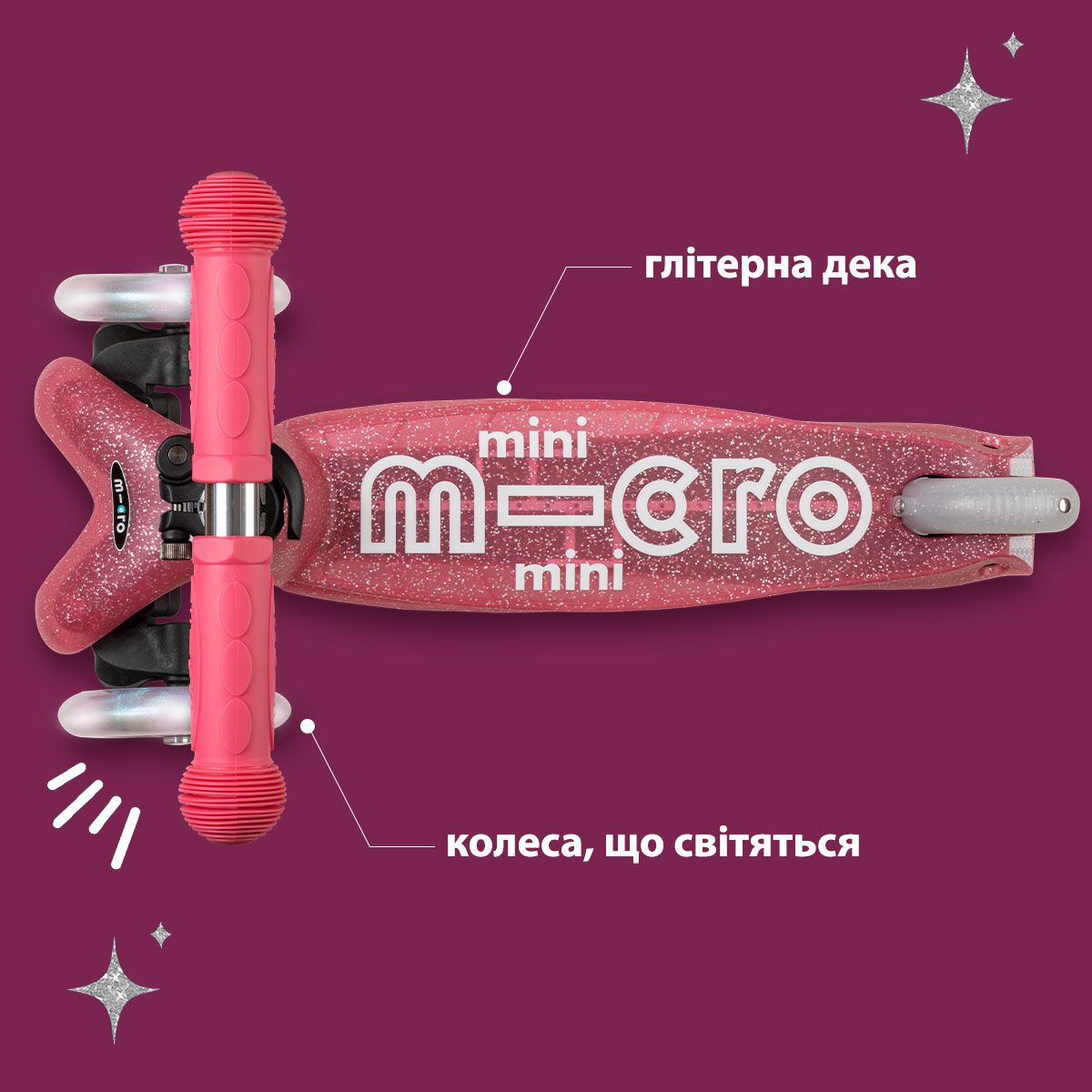 Самокат Micro серії Mini Deluxe Fairy Glitter LED – Рожевий  фото 8
