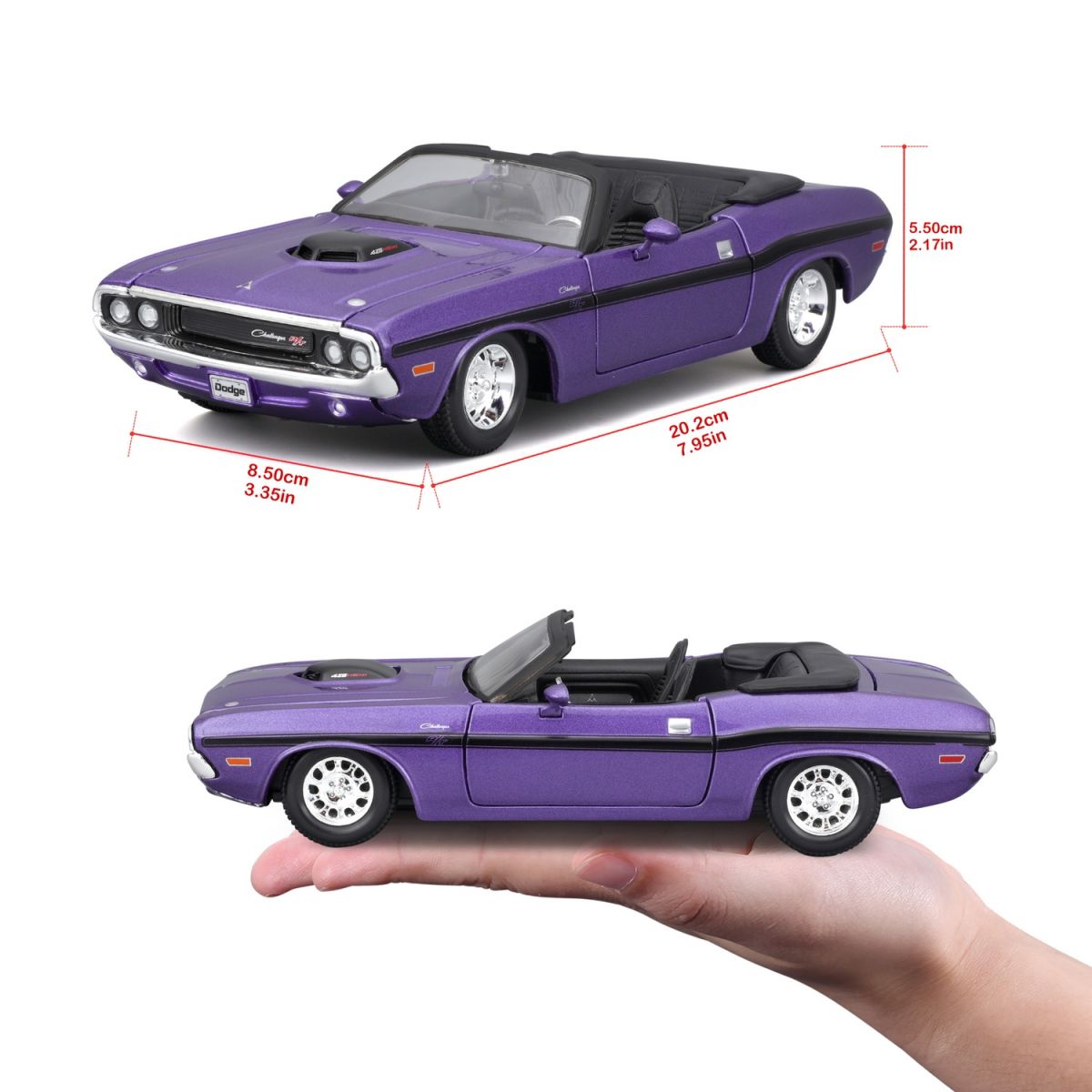 Машинка іграшкова 1970 Dodge Challenger R/T Convertible, масштаб 1:24  фото 8