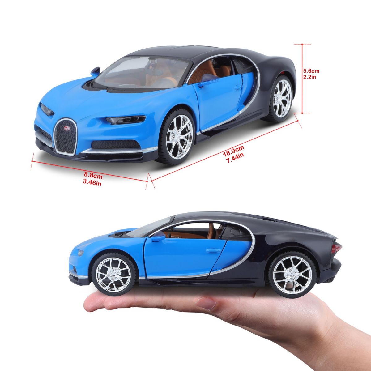 Автомодель в масштабе 1:24 - Bugatti Chiron синий металлик  фото 9