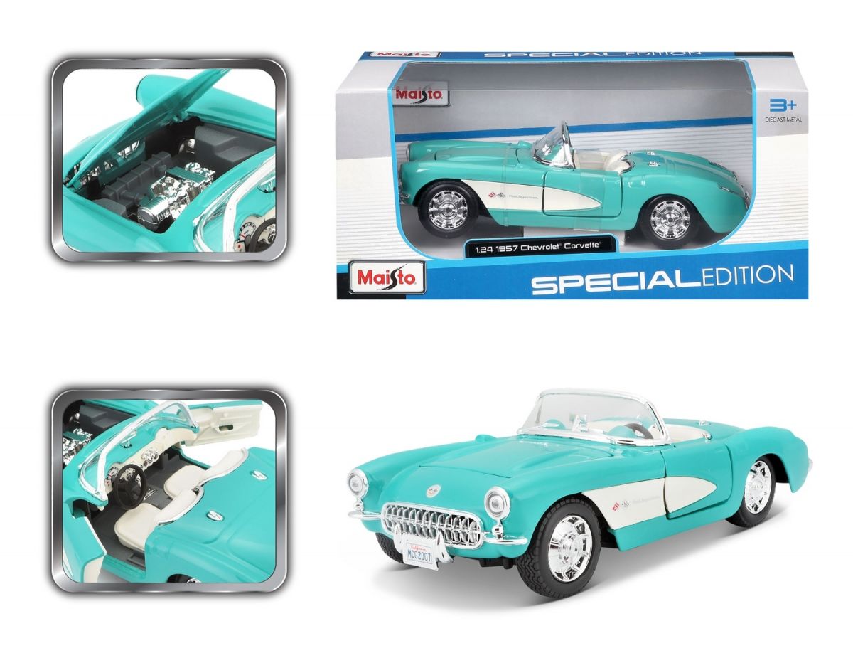 Автомодель в масштабе 1:24 - 1957 Chevrolet Corvette голубой  фото 9
