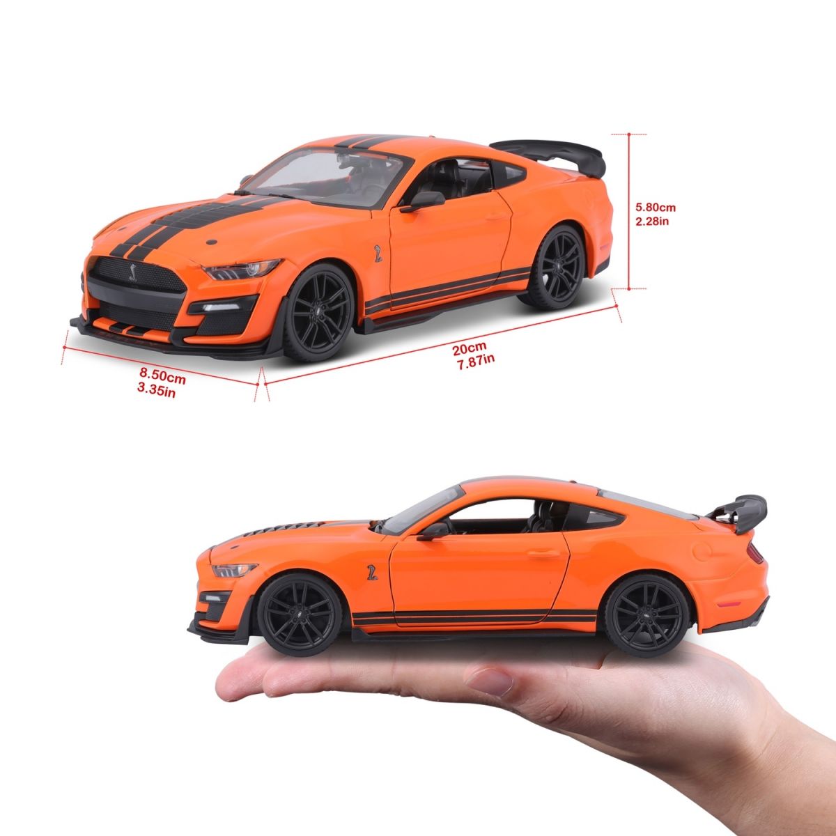 Автомодель в масштабе 1:24 - 2020 Ford Mustang Shelby GT500 оранжевый  фото 9