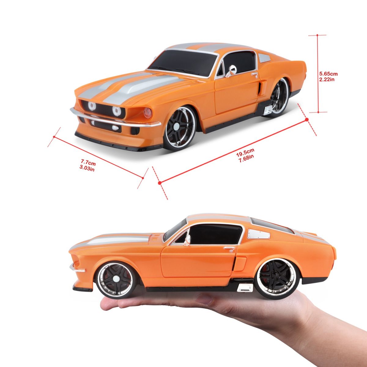 Машинка игрушечная на радиоуправлении 1967 Ford Mustang GT, масштаб 1:24 оранжевый  фото 9