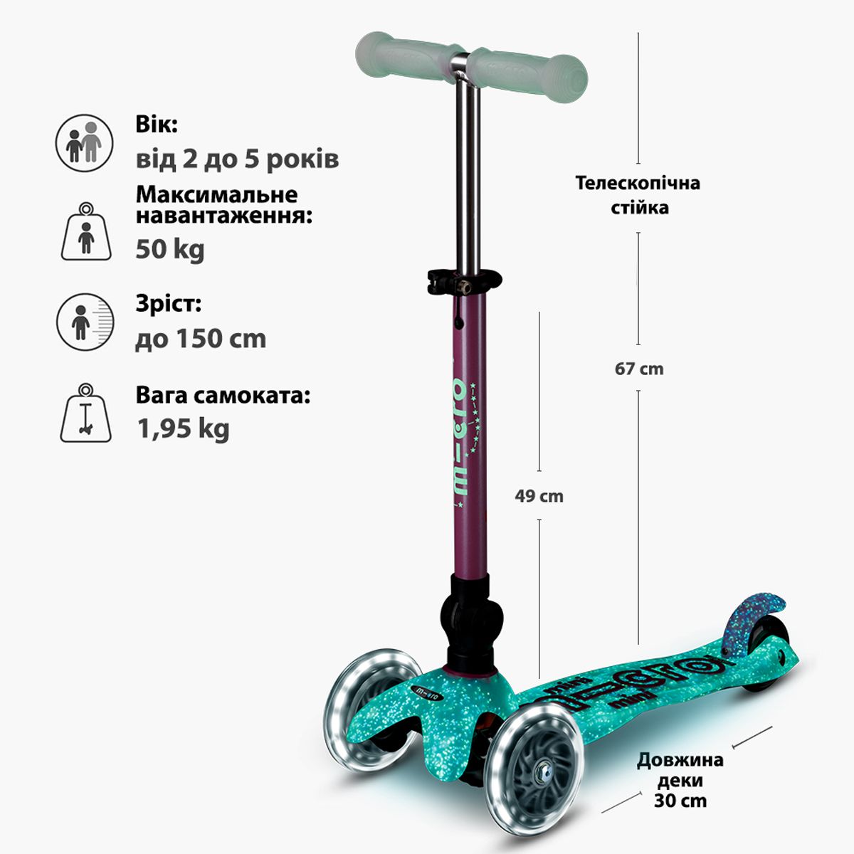 Самокат MICRO складний серії Mini Deluxe Foldable Orion Glow LED – Рожевий  фото 9