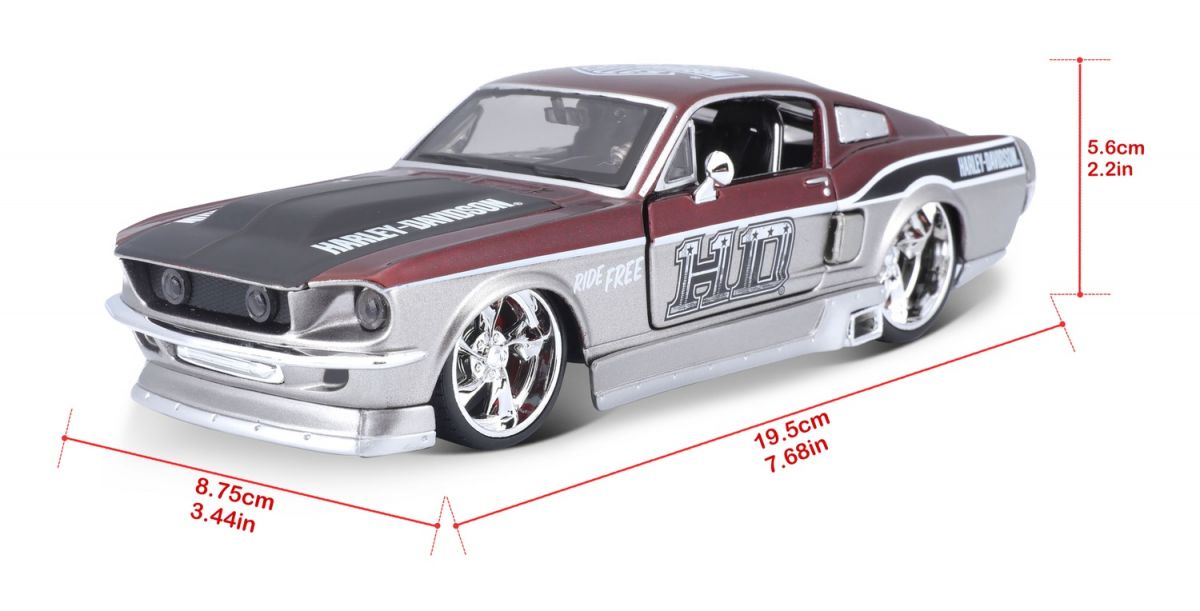Машинка іграшкова Harley-Davidson 1967 Ford Mustang GT, масштаб 1:24, мет. червоний/срібний  фото 9