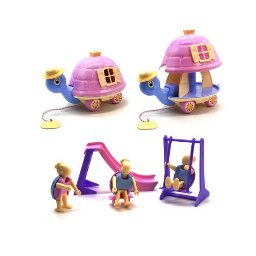 Раздвижная каталка "Черепаха" с игрушками (розовая) фото