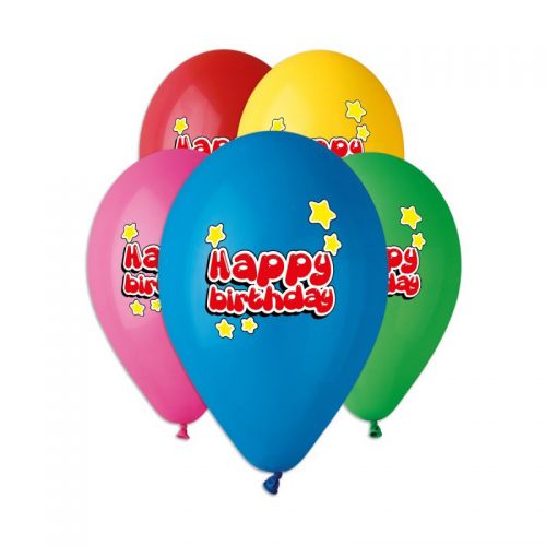 Кулька латексна GS 110/12 "пастель ас.  З малий. " HAPPY BIRTHDAY "СЕРЦЯ шовкографія (Італія) (100шт / уп) фото