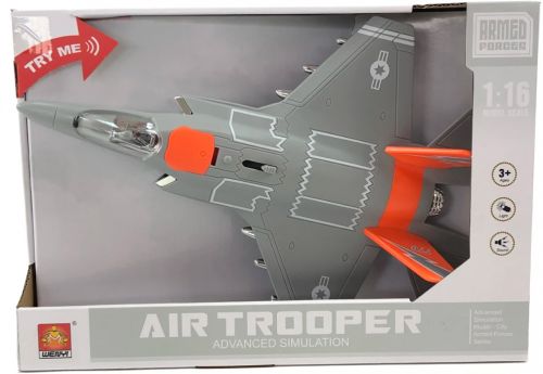 Инерционный самолёт истребитель "Air Trooper", звук, свет (оранжевый) фото