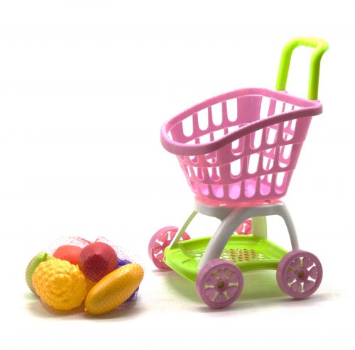 Візок покупця з продуктами рожевий фото