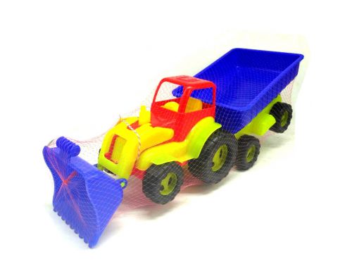 Трактор с ковшом и прицепом (салатово-синий) фото