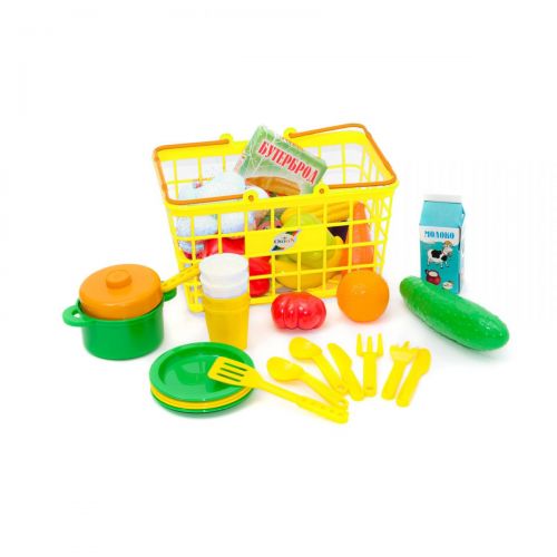 Корзина с продуктами и посудой "Пикник", 37 эл (жёлтая) фото