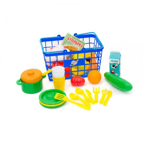 Кошик з продуктами і посудом "Пікнік", 37 ел (синя) фото