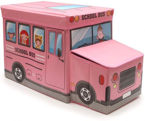 Пуф-корзина для игрушек "Школьный автобус" (розовый) фото