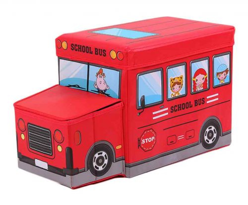 Пуф-корзина для іграшок "Шкільний автобус" (червоний) фото