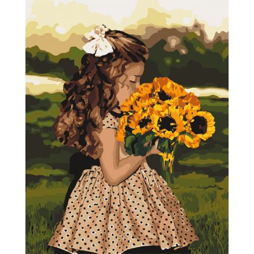 Картина за номерами "Дівчинка з соняшниками" ★★★★ фото