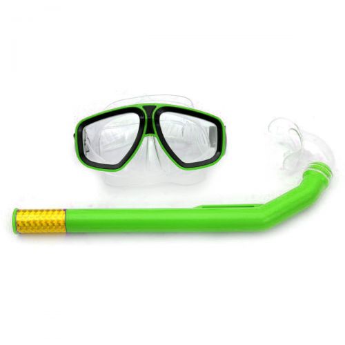 Маска с трубкою для плавания, зеленый фото