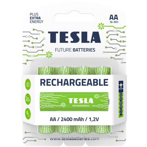 Батарейки акумуляторні TESLA AA GREEN + RECHARGEABLE (HR6), 4 штуки фото