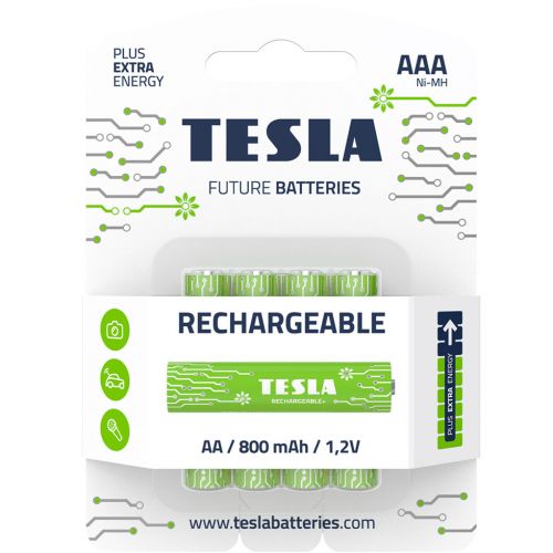Батарейки аккумуляторные TESLA AAA GREEN+ RECHARGEABLE (HR03), 4 штуки фото