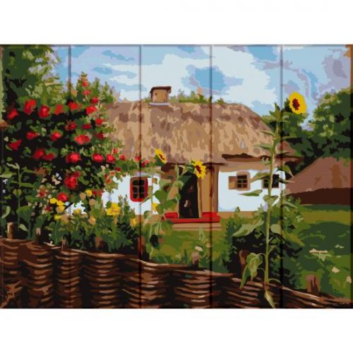 Картина за номерами на дереві "Будиночок в селі" фото