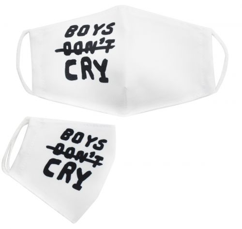 Багаторазова 4-х шарова захисна маска "Boys do not cry" розмір 3, 7-14 років, біла фото