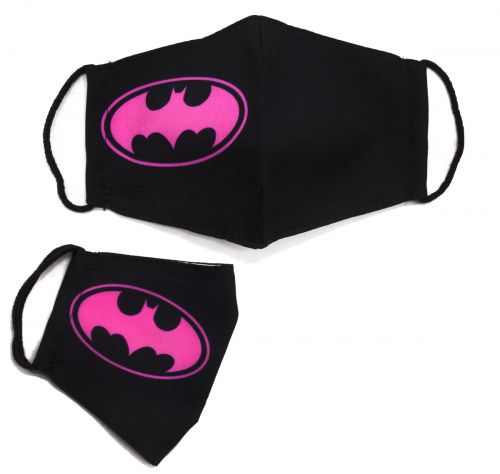 Многоразовая 4-х слойная защитная маска "Бэтмен" размер 3, 7-14 лет, черно-розовая фото