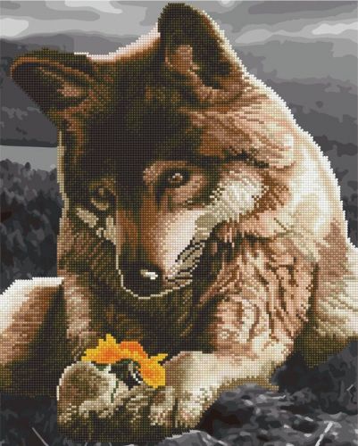 Картина по номерам + Алмазная мозаика "Волчица и цветок" ★★★★ фото